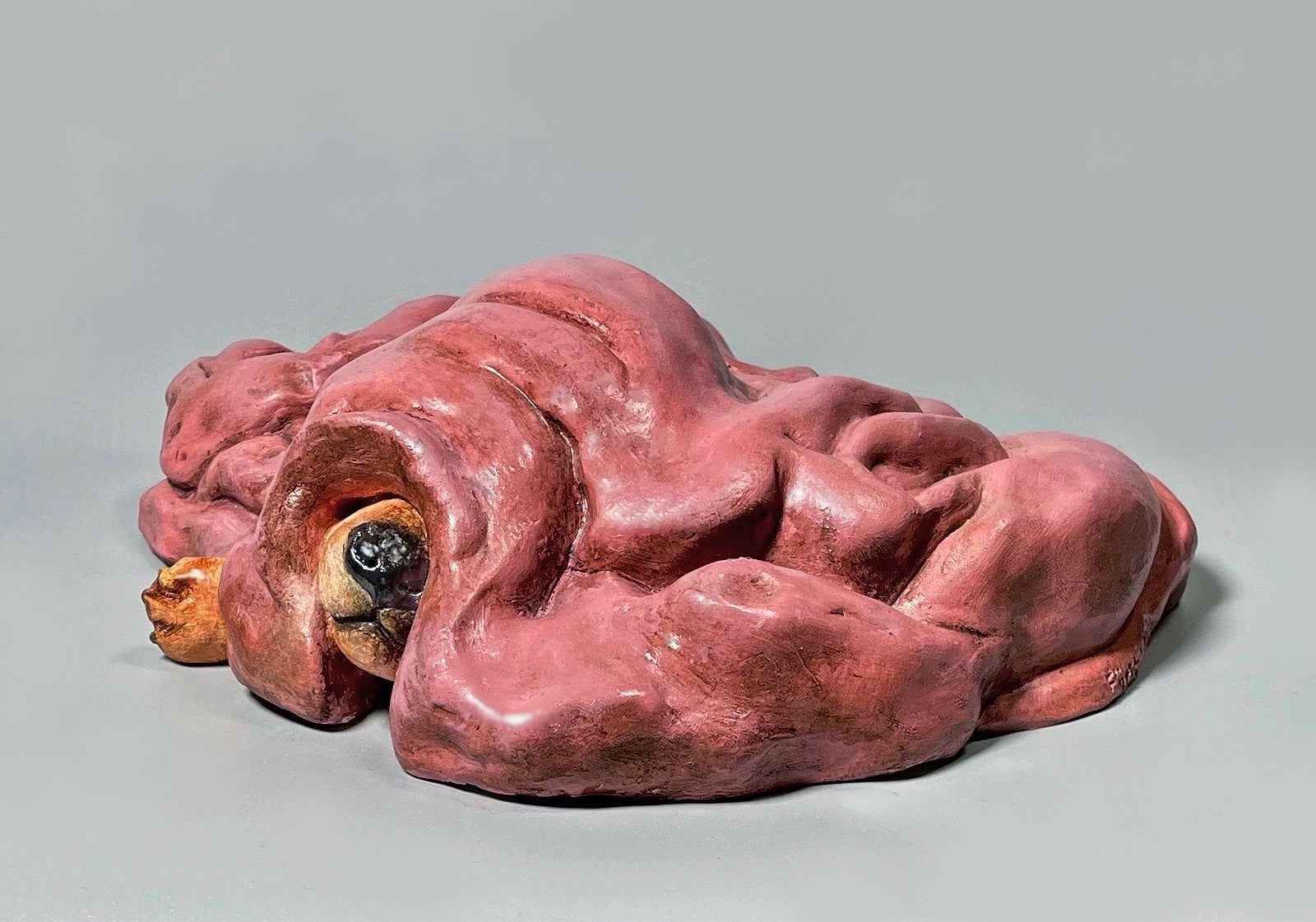 Front view of Primavera, showing the upper textures and form of the contemporary sculpture. Nature Shelter collection. Hand-made in Spain.