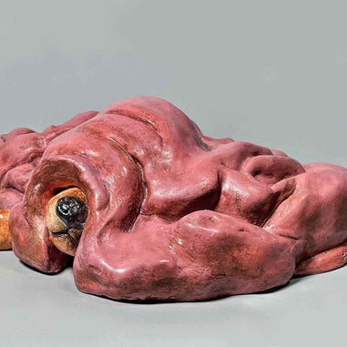 Front view of Primavera, showing the upper textures and form of the contemporary sculpture. Nature Shelter collection. Hand-made in Spain.