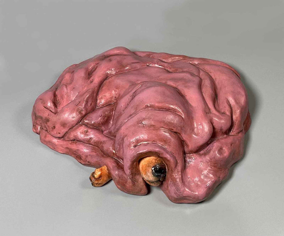 Front view of Primavera, showing the upper textures and form of the contemporary sculpture. Nature Shelter collection. Hand-made in Spain.