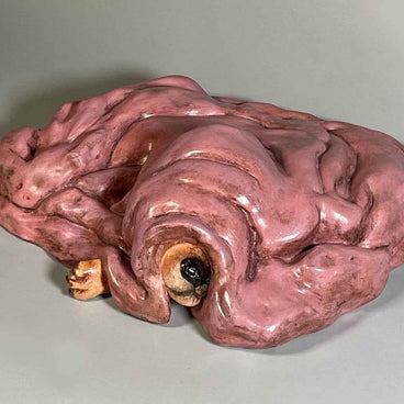 Front view of Primavera, showing the upper textures and form of the contemporary sculpture. Nature Shelter collection. Hand-made in Spain.