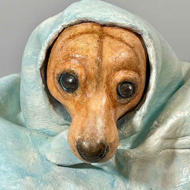 Front close-up view of Polar Magician, a contemporary ceramic sculpture from the Nature Shelter Collection. The piece features a contemplative expression in a minimalist style.