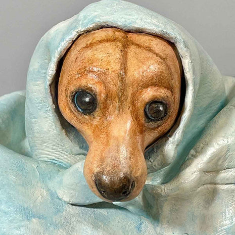 Front close-up view of Polar Magician, a contemporary ceramic sculpture from the Nature Shelter Collection. The piece features a contemplative expression in a minimalist style.